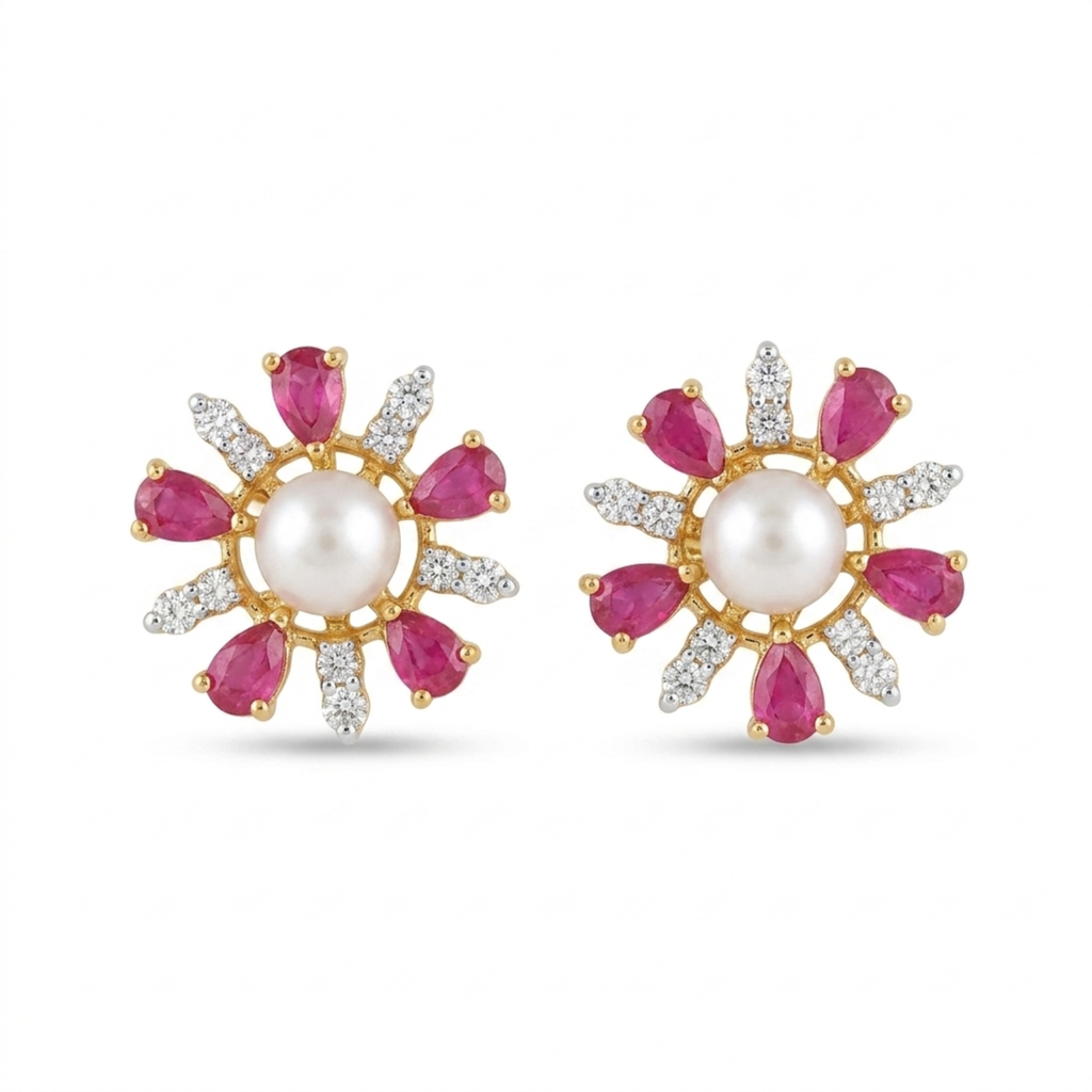The Elaria Pearl Earrings - Lab Grown Diamonds