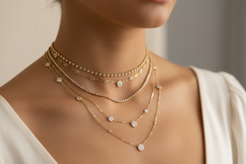 Make it multiple gold chains with diamonds studded. 