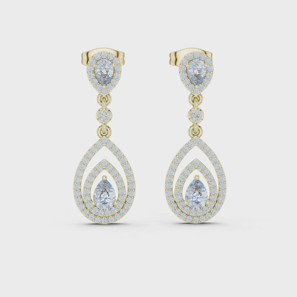 The Tiered Halo Drop Earrings - Lab Grown Diamonds